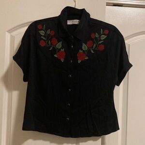 Idyllwind Black Top with Red Floral Embroidery